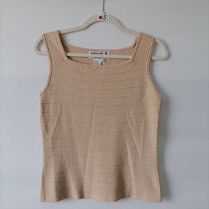 Joseph A. Womens Beige Square Neck Sleeveless Striped Tank Top Size L